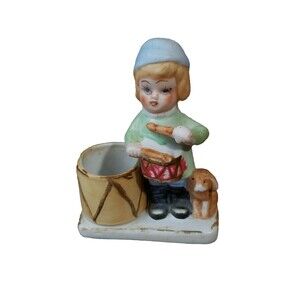 Vintage J.S.N.Y. Porcelain Ceramic Little Drummer Child with Dog Figurine Taiwan